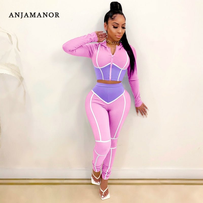 best Fashion Sweat Suits Women Tracksuit Zip Up Cropped Hoodie and Pants 0 shop online at M2K Trends for