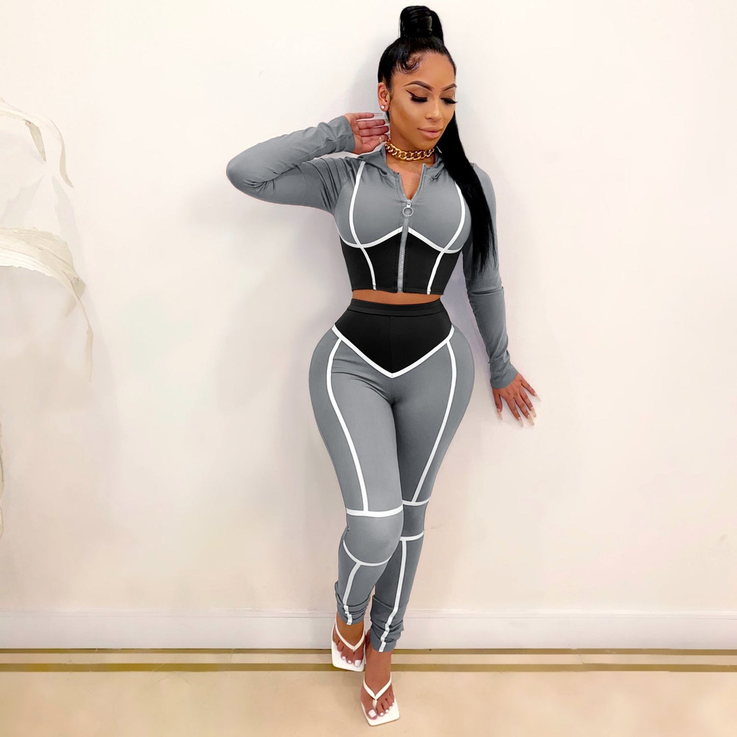 best Fashion Sweat Suits Women Tracksuit Zip Up Cropped Hoodie and Pants 0 shop online at M2K Trends for