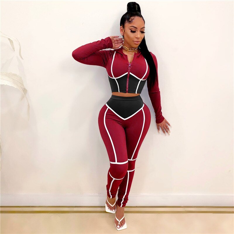 best Fashion Sweat Suits Women Tracksuit Zip Up Cropped Hoodie and Pants 0 shop online at M2K Trends for