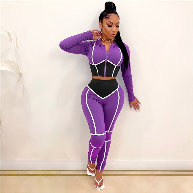 best Fashion Sweat Suits Women Tracksuit Zip Up Cropped Hoodie and Pants 0 shop online at M2K Trends for