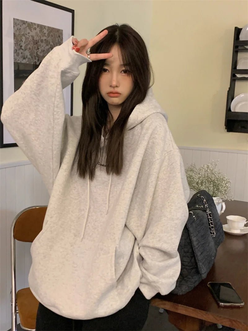 best Fashion White Hoodie Women Fleece Hooded Sweatshirt Long Sleeve Korean Letter Printed Baggy Hoodies Female Top Harajuku Pullover shop online at M2K Trends for