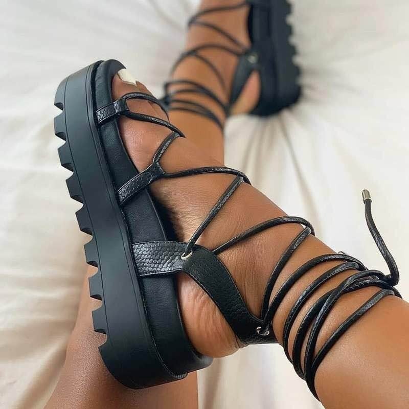 best Fashion Woman Gladiator Sandals Ladies Wedge Shoes Female Lace Up Platform Women Cross Straps Boots Thick Bottom 0 shop online at M2K Trends for