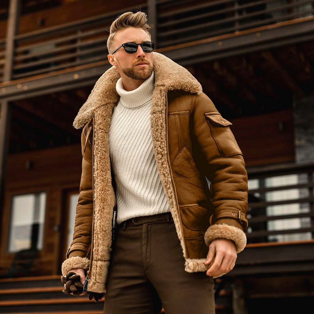 best Fashionable Leather Jackets for Winter – Comfortable, Stylish, and Versatile Men's Shearling Coat Winter Jacket shop online at M2K Trends for Chaqueta de invierno con abrigo de piel de oveja para hombre