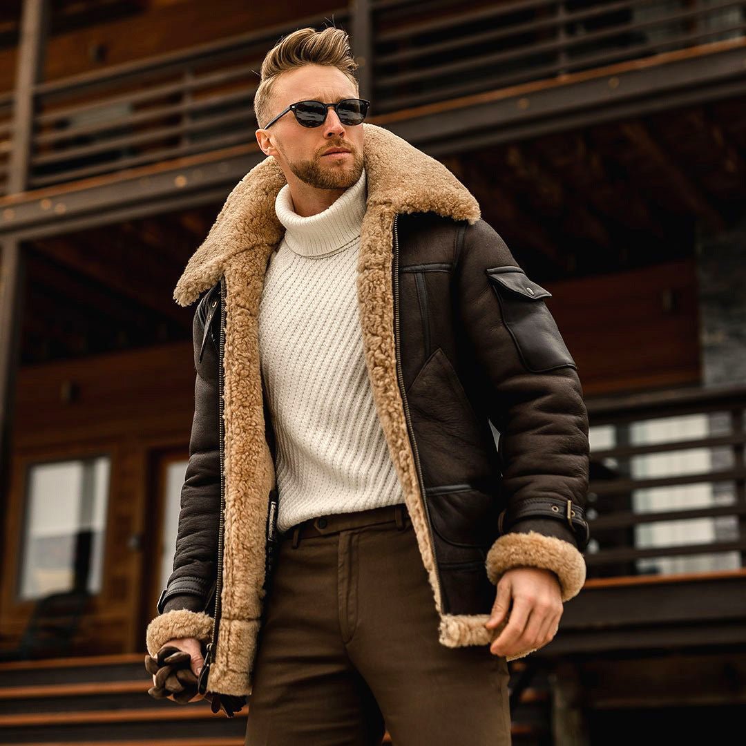 best Fashionable Leather Jackets for Winter – Comfortable, Stylish, and Versatile Men's Shearling Coat Winter Jacket shop online at M2K Trends for Chaqueta de invierno con abrigo de piel de oveja para hombre