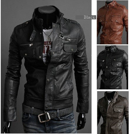 best Fashionable Men's Stand Collar Motorcycle Leather Jacket 0 shop online at M2K Trends for