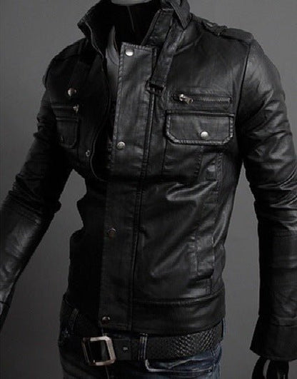 best Fashionable Men's Stand Collar Motorcycle Leather Jacket 0 shop online at M2K Trends for