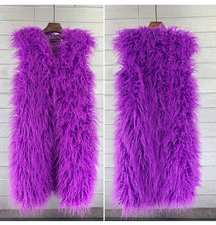 best Faux Mongolia Sheep Fur Women Long Vest Colorful Warm Faux Fur Big Size Plush Coats Female Jacket Autumn Winter Furry Outerwear Winter Furry Outerwear coat shop online at M2K Trends for Winter Furry Outerwear