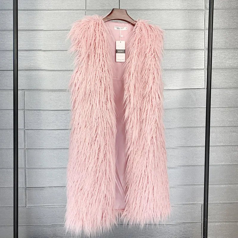 best Faux Mongolia Sheep Fur Women Long Vest Colorful Warm Faux Fur Big Size Plush Coats Female Jacket Autumn Winter Furry Outerwear Winter Furry Outerwear coat shop online at M2K Trends for Winter Furry Outerwear