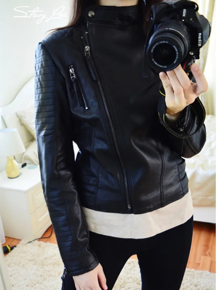 best Fitaylor Spring Autumn Women Punk Leather Jacket PU Faux Leather Jackets Basic Bomber Leather Motorcycle Black Coat shop online at M2K Trends for