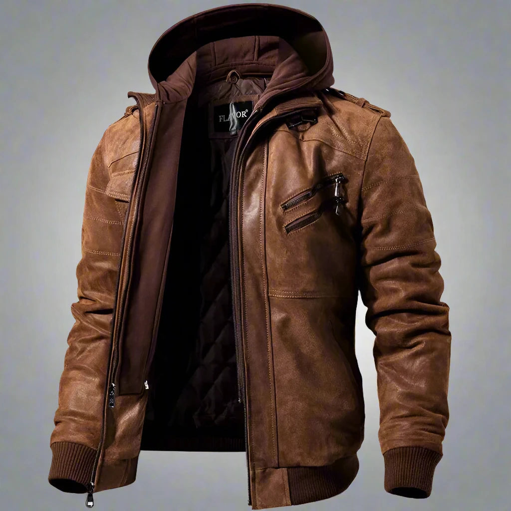 best FLAVOR Men's Real Leather Jacket Men Motorcycle Removable Hood winter coat Men Warm Genuine Leather Jackets winter jacket shop online at M2K Trends for