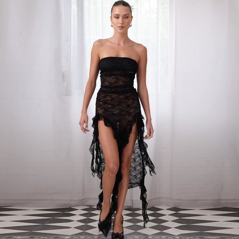 best Forefair Strapless Tube Sexy Dress Midi Floral Summer 2023 Off Shoulder Split Club Women Dress Party White Black Outfits Y2k 0 shop online at M2K Trends for