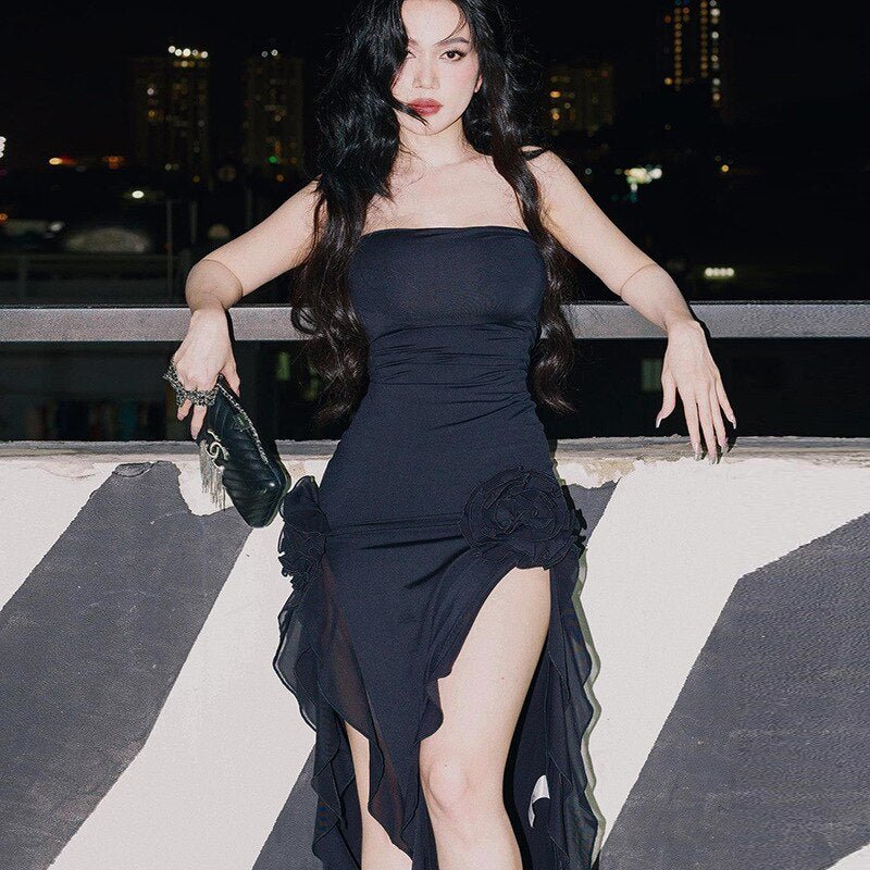 best Forefair Strapless Tube Sexy Dress Midi Floral Summer 2023 Off Shoulder Split Club Women Dress Party White Black Outfits Y2k 0 shop online at M2K Trends for