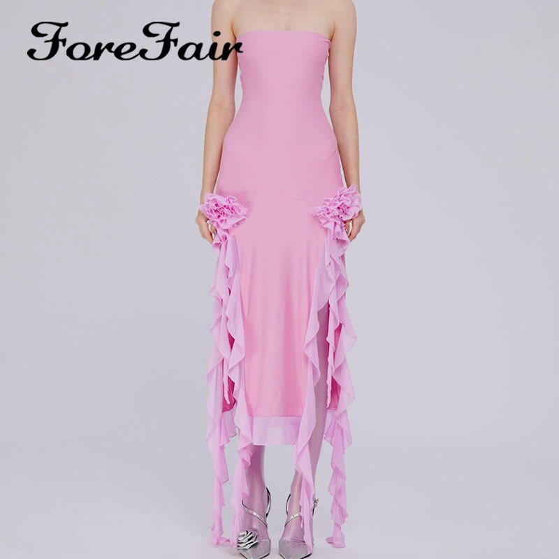 best Forefair Strapless Tube Sexy Dress Midi Floral Summer 2023 Off Shoulder Split Club Women Dress Party White Black Outfits Y2k 0 shop online at M2K Trends for