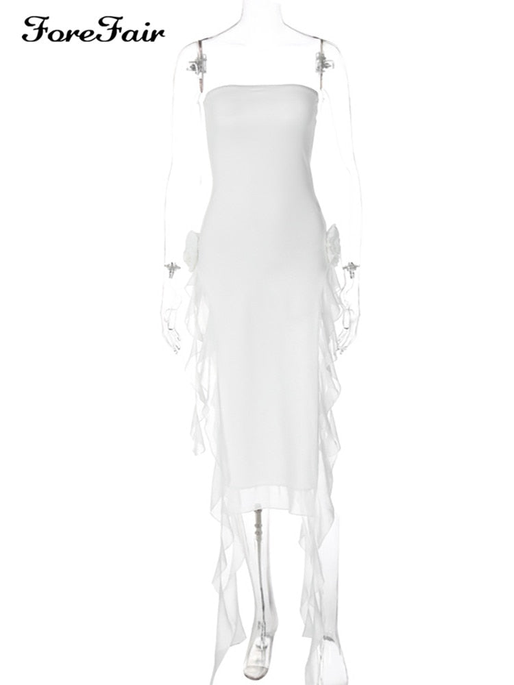 best Forefair Strapless Tube Sexy Dress Midi Floral Summer 2023 Off Shoulder Split Club Women Dress Party White Black Outfits Y2k 0 shop online at M2K Trends for