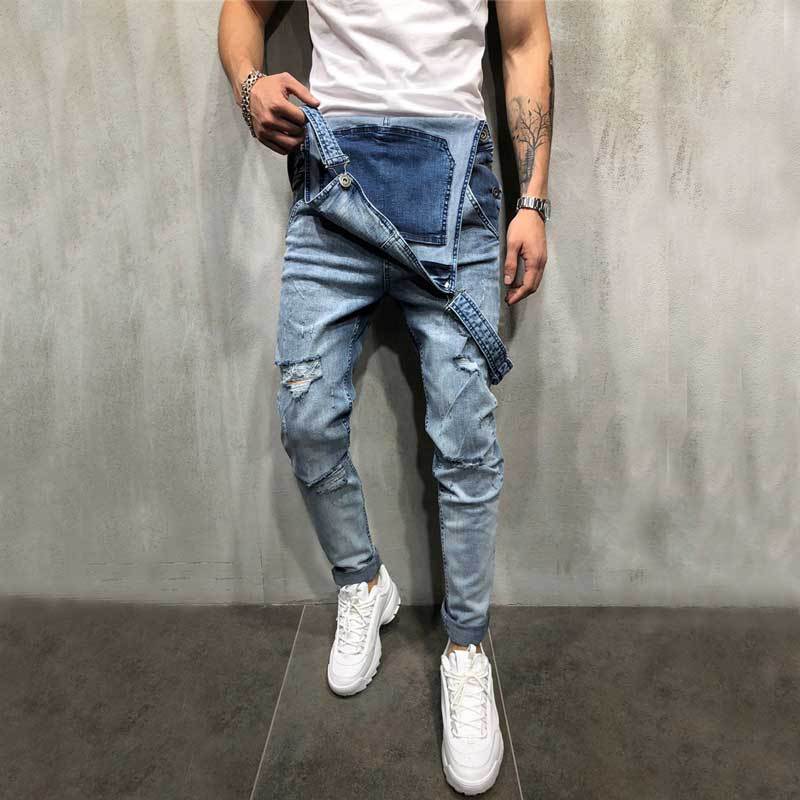 best Foreign Trade Men's Jeans New Style Men's Denim Suspenders Ripped Suspenders Large Size New Suspenders men pants shop online at M2K Trends for men pants