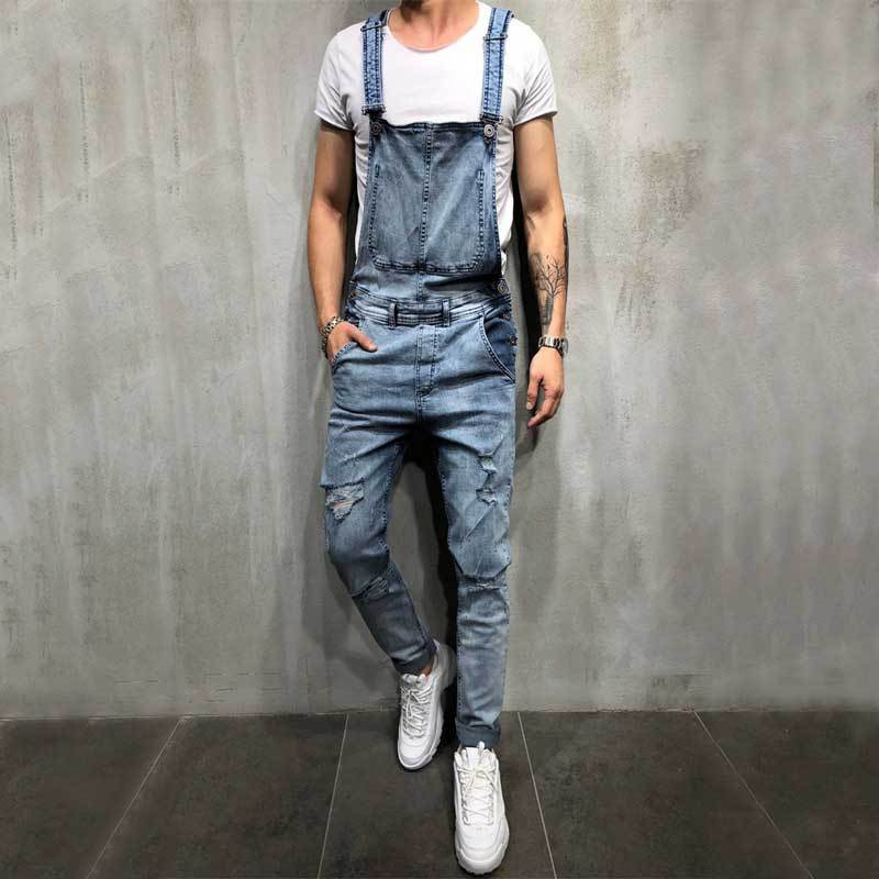 best Foreign Trade Men's Jeans New Style Men's Denim Suspenders Ripped Suspenders Large Size New Suspenders men pants shop online at M2K Trends for men pants