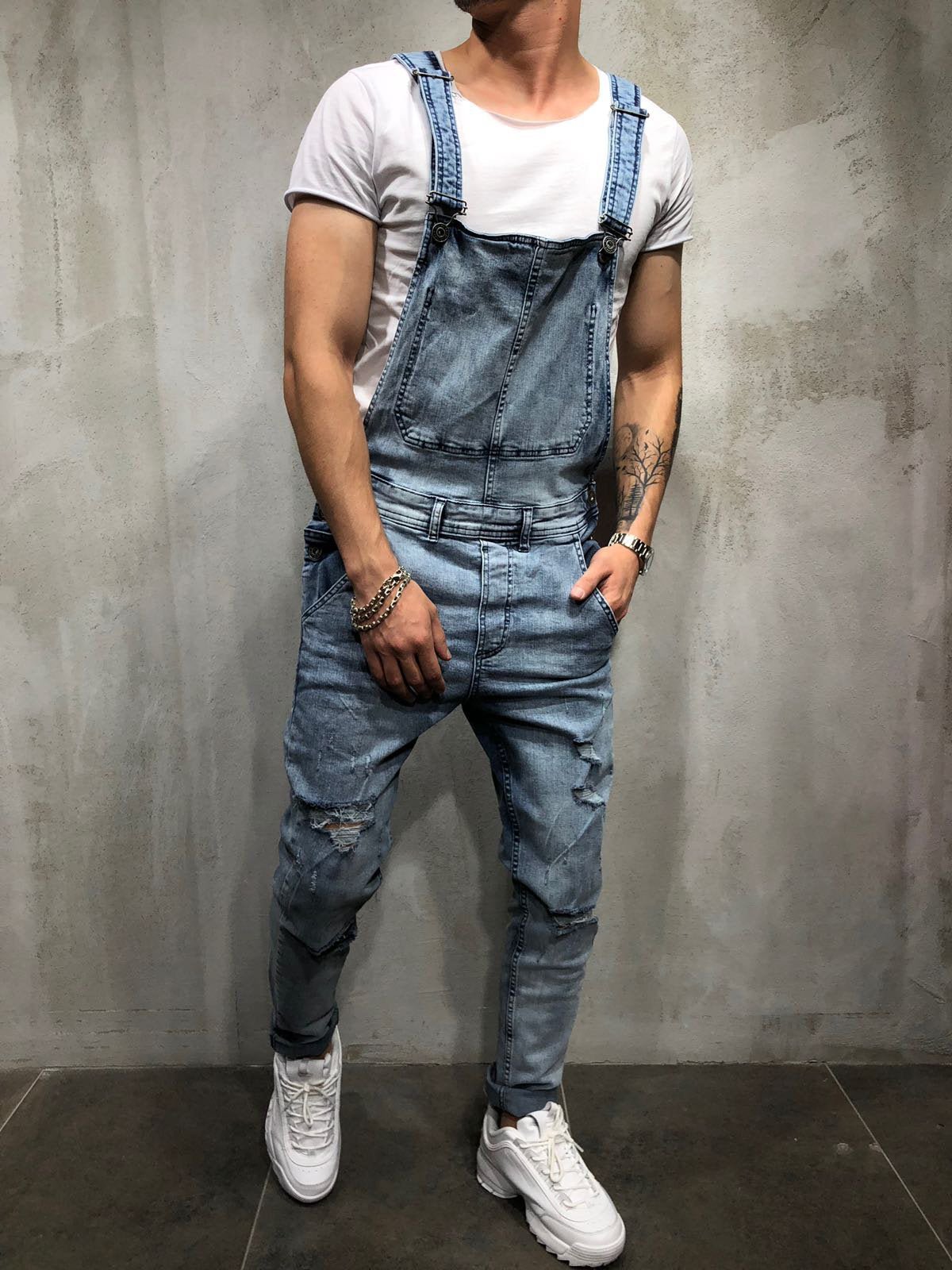 best Foreign Trade Men's Jeans New Style Men's Denim Suspenders Ripped Suspenders Large Size New Suspenders men pants shop online at M2K Trends for men pants