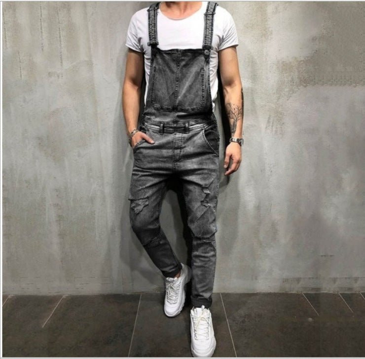 best Foreign Trade Men's Jeans New Style Men's Denim Suspenders Ripped Suspenders Large Size New Suspenders men pants shop online at M2K Trends for men pants