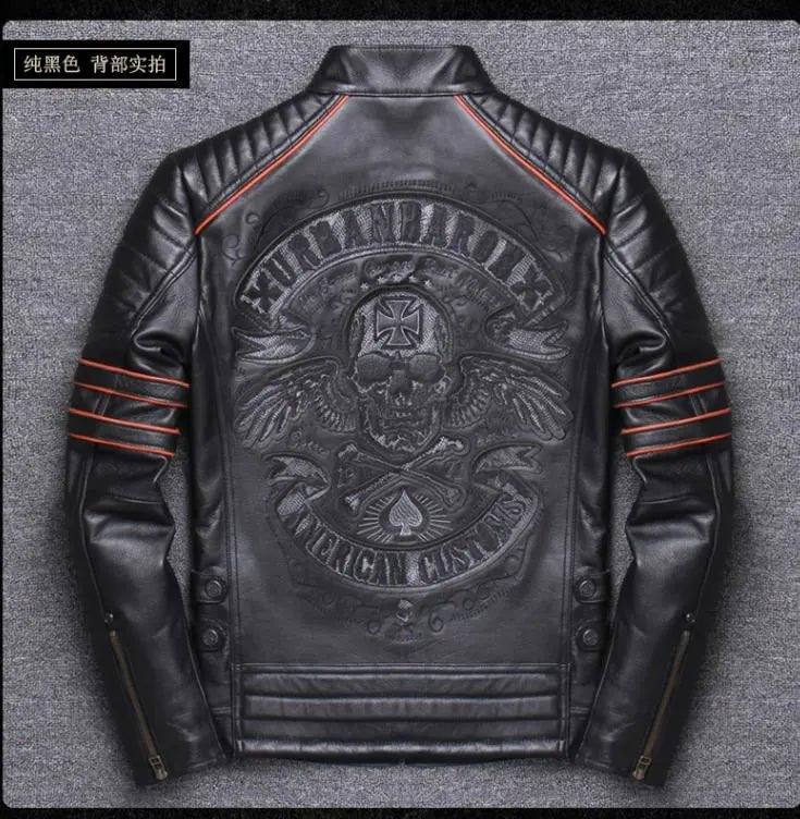 best Free shipping.Brand skull cowhide coat.Y2K black slim genuine leather jacket,Rider leather cloth.Chaqueta de cuero esqueleto shop online at M2K Trends for