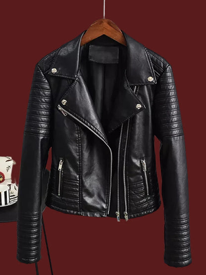 best FTLZZ Autumn Faux Leather Jacket Women Turndown Collar Pu Motorcycle Black Punk Coat Female Rivet Zipper Outerwear shop online at M2K Trends for Jackets & Coats