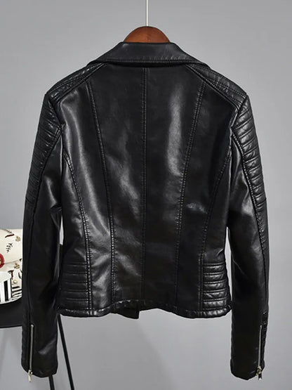 best FTLZZ Autumn Faux Leather Jacket Women Turndown Collar Pu Motorcycle Black Punk Coat Female Rivet Zipper Outerwear shop online at M2K Trends for Jackets & Coats