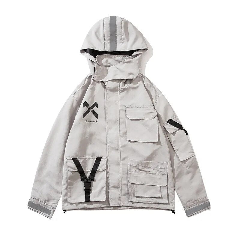 best Functional Retro Hooded Overalls Jacket Men's Spring Autumn Loose Oversize Couple Cargo Jacket Japanese Windbreaker Techwear shop online at M2K Trends for