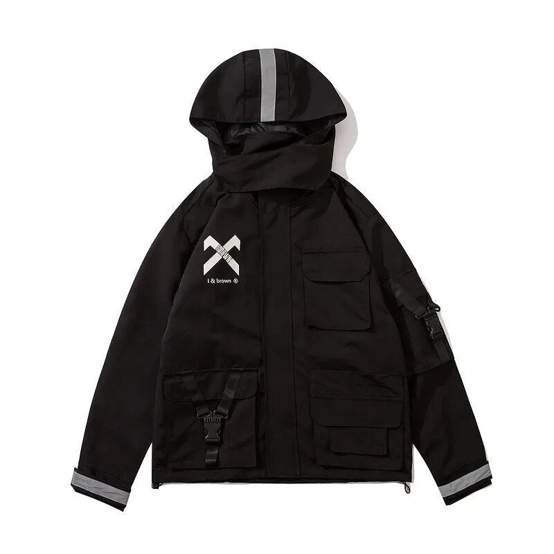 best Functional Retro Hooded Overalls Jacket Men's Spring Autumn Loose Oversize Couple Cargo Jacket Japanese Windbreaker Techwear shop online at M2K Trends for