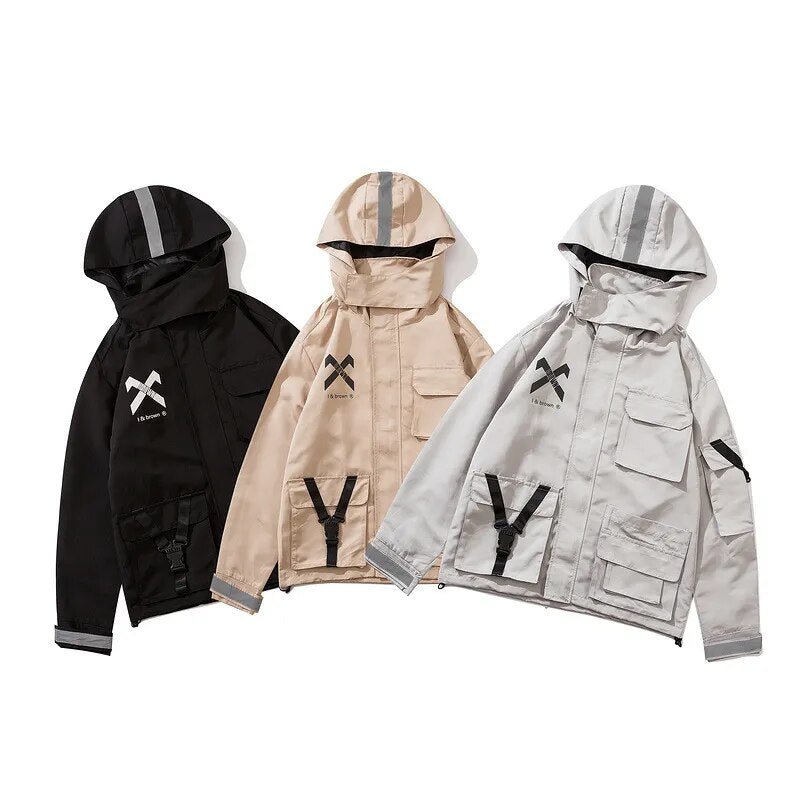 best Functional Retro Hooded Overalls Jacket Men's Spring Autumn Loose Oversize Couple Cargo Jacket Japanese Windbreaker Techwear shop online at M2K Trends for
