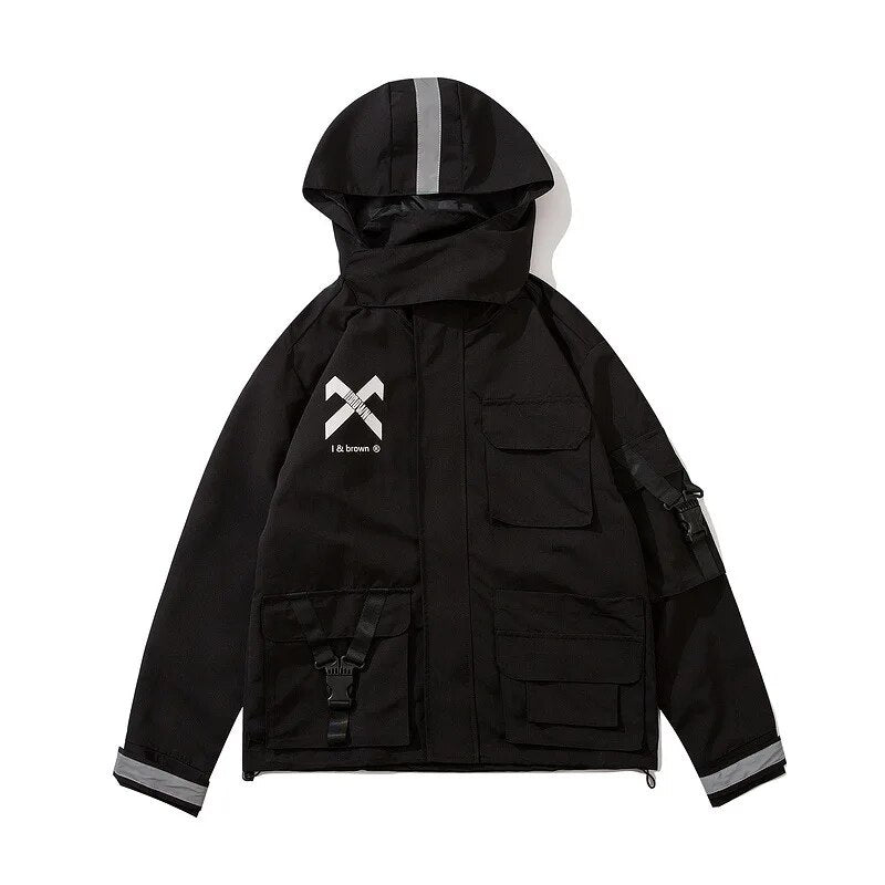 best Functional Retro Hooded Overalls Jacket Men's Spring Autumn Loose Oversize Couple Cargo Jacket Japanese Windbreaker Techwear shop online at M2K Trends for