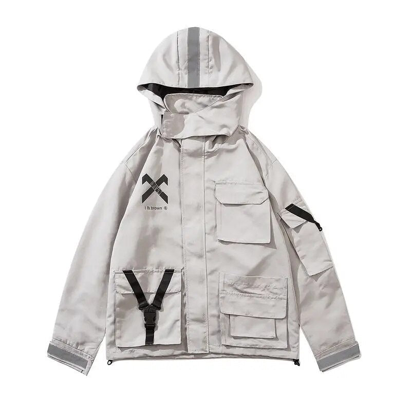 best Functional Retro Hooded Overalls Jacket Men's Spring Autumn Loose Oversize Couple Cargo Jacket Japanese Windbreaker Techwear shop online at M2K Trends for