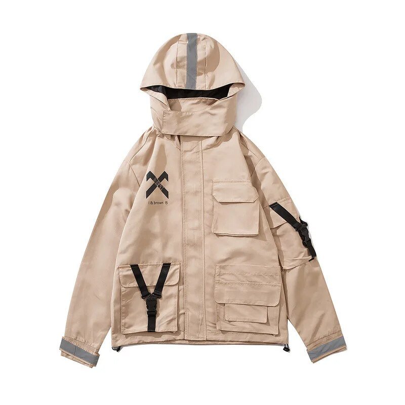 best Functional Retro Hooded Overalls Jacket Men's Spring Autumn Loose Oversize Couple Cargo Jacket Japanese Windbreaker Techwear shop online at M2K Trends for