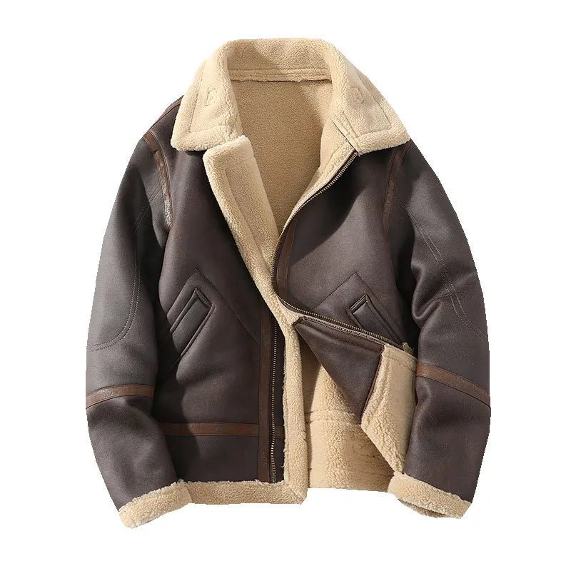best Fur Men's Autumn Winter Thickening High-end Brand Leather Jacket / Plus Velvet Thickening Fashion Large Size Khaki Man PU Jacket shop online at M2K Trends for Jackets & Coats