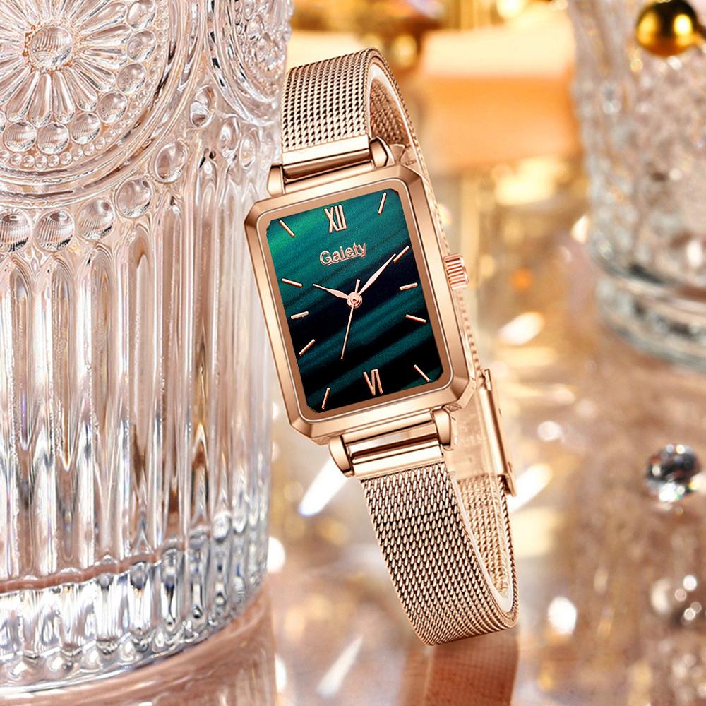 best Gaiety Brand Women Watches Fashion Square Ladies Quartz Watch Bracelet Set Green Dial Simple Rose Gold Mesh Luxury Women Watches Ladies watch shop online at M2K Trends for Watch