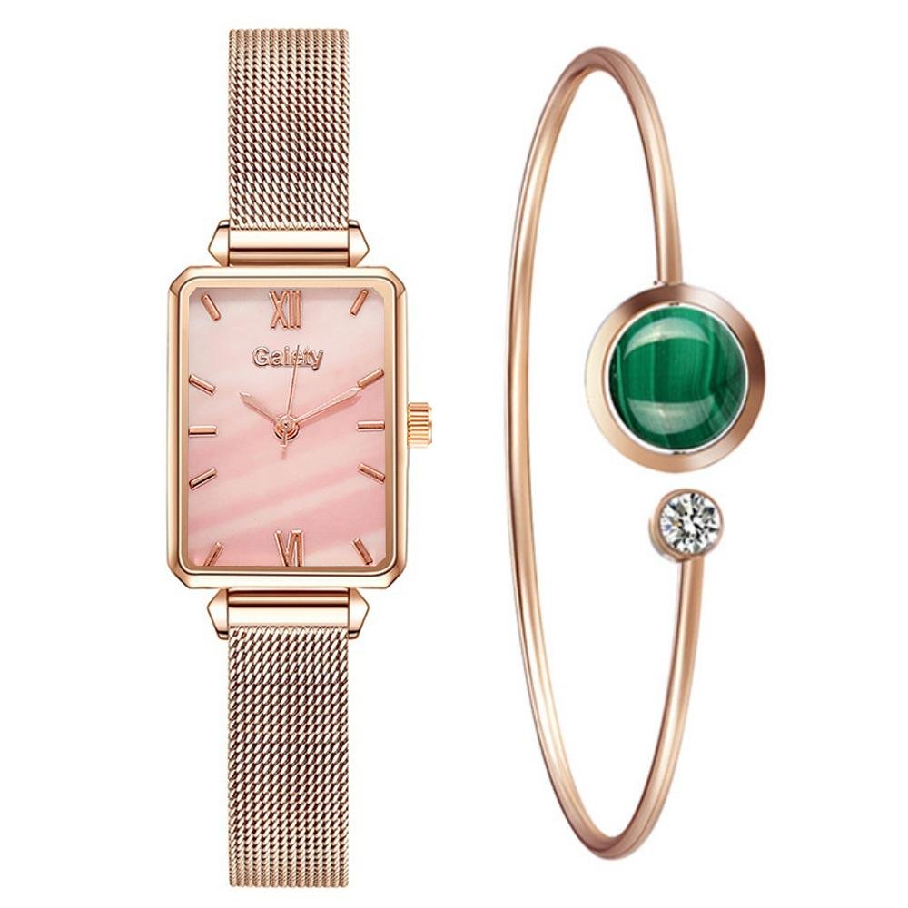 best Gaiety Brand Women Watches Fashion Square Ladies Quartz Watch Bracelet Set Green Dial Simple Rose Gold Mesh Luxury Women Watches Ladies watch shop online at M2K Trends for Watch