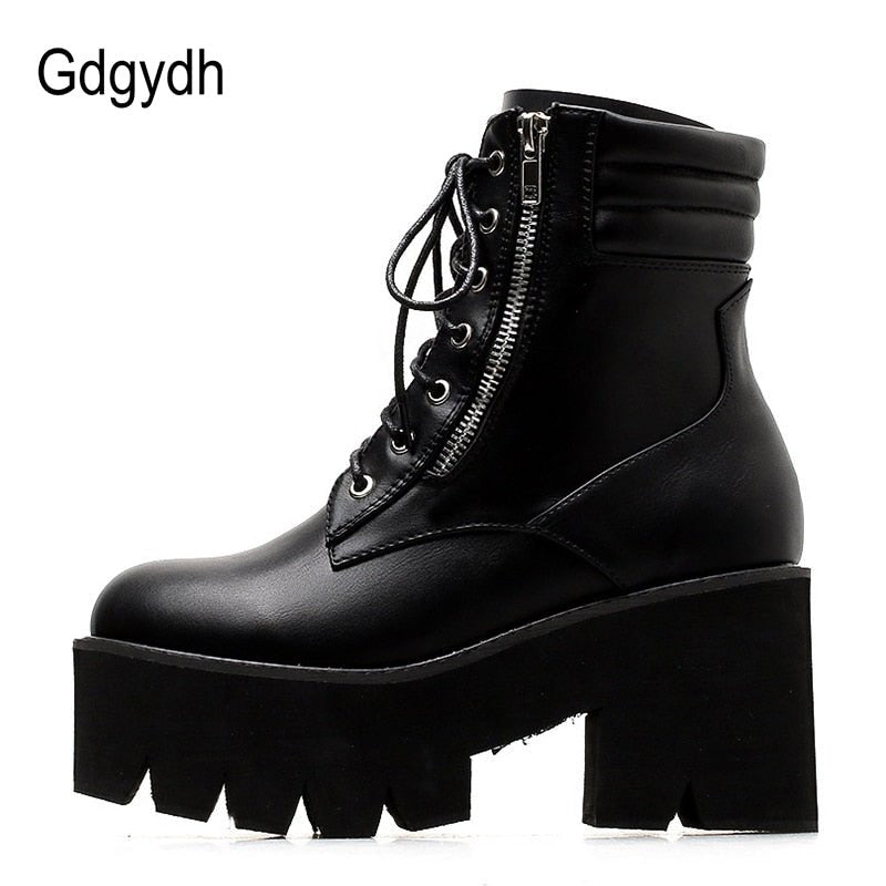best Gdgydh Wholesale Autumn Ankle Boots For Women Motorcycle Boots Chunky Heels Casual Lacing Round Toe Platform Boots Shoes Female 0 shop online at M2K Trends for