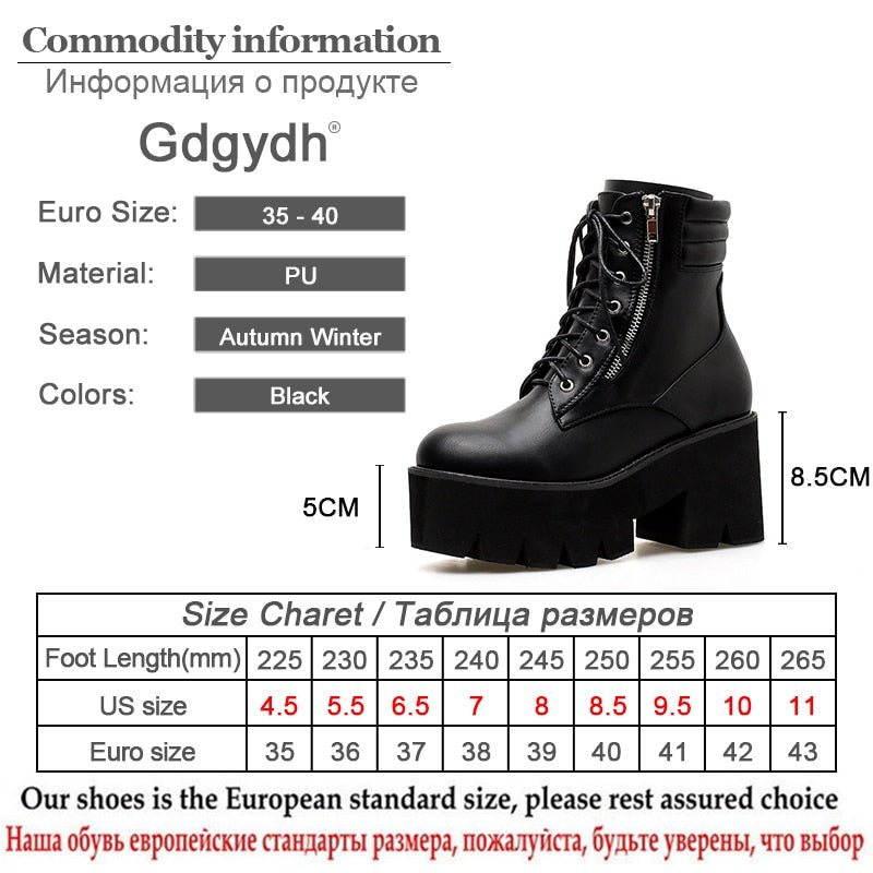 best Gdgydh Wholesale Autumn Ankle Boots For Women Motorcycle Boots Chunky Heels Casual Lacing Round Toe Platform Boots Shoes Female 0 shop online at M2K Trends for