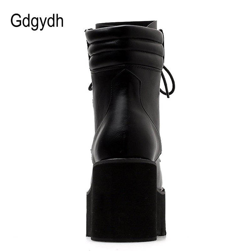 best Gdgydh Wholesale Autumn Ankle Boots For Women Motorcycle Boots Chunky Heels Casual Lacing Round Toe Platform Boots Shoes Female 0 shop online at M2K Trends for
