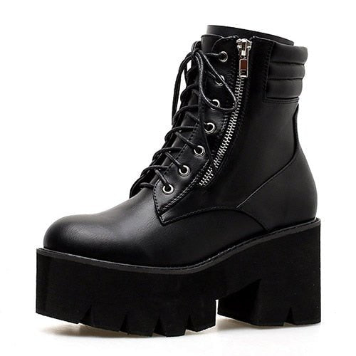 best Gdgydh Wholesale Autumn Ankle Boots For Women Motorcycle Boots Chunky Heels Casual Lacing Round Toe Platform Boots Shoes Female 0 shop online at M2K Trends for
