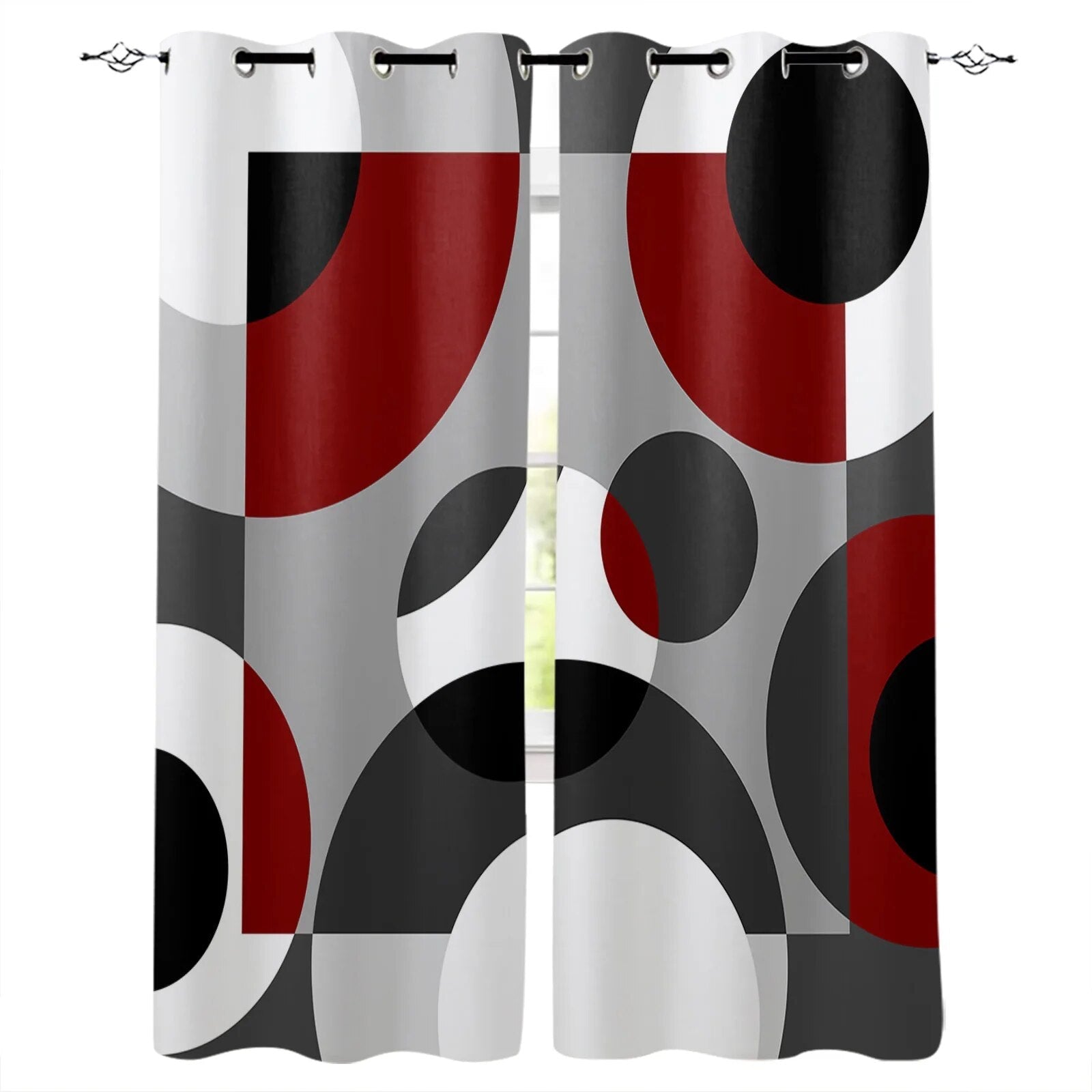 best Geometric Figures Dark Red Grey Curtains for Living Room Kids Bedroom Window Curtain Balcony Hall Custom Drape Long Cortinas shop online at M2K Trends for