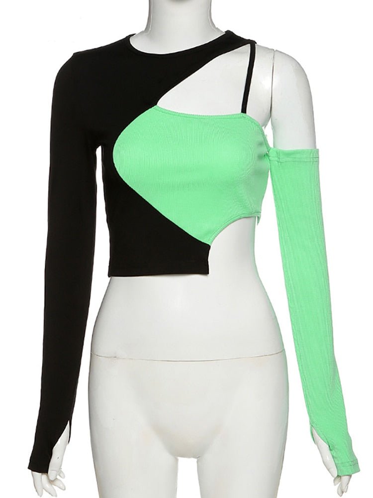 best Goth Dark Y2k Punk Patchwork E-girl Style T-shirts Gothic Color Blocking Hip Hop Hollow Out Backless Top Techwear Streetwear 0 shop online at M2K Trends for