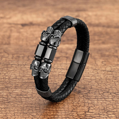 best Gothic Double Layer Woven Leather Skull Bracelet New Charms Men's Hip Hop Bracelet Fashion Rock Party Jewelry Boyfriend Gift shop online at M2K Trends for