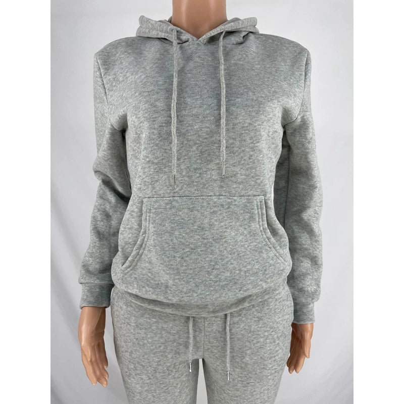 best Grey Hoodie Tracksuit Women Set Winter Thick Sweatshirts and Stacked Sweatpants Jogger Set Sport Two Piece Sweatsuits for Women shop online at M2K Trends for