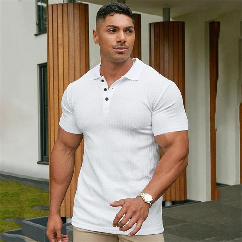 best Gym Polo Shirt Men Fashion Turn Neck Short Sleeve Knitted Polos Sports Slim Fit Fitness Bodybuilding Workout Summer Clothing shop online at M2K Trends for