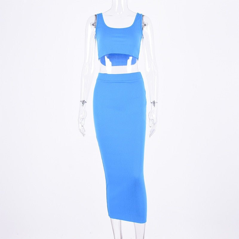 best HAWTHAW women summer clothes soild color casual crop tank tops long pencil skirt fitness skinny outfit suit two piece 2pc sets 0 shop online at M2K Trends for