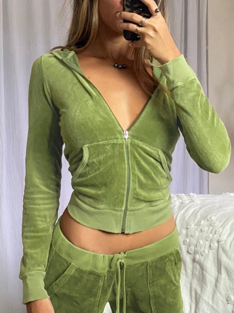 best Casual Velvet Crop Top Winter Jacket Women Green Pink Zip Up Hoodies Coats Ladies Fashion Skinny Overcoat Streetwear 0 shop online at M2K Trends for