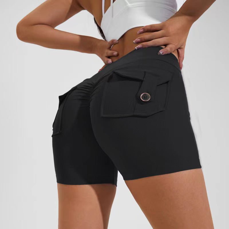 best High Waist Hip Lifting Shorts With Pockets Quick Dry Yoga Fitness Sports Pants Summer Women Clothes 4 shop online at M2K Trends for