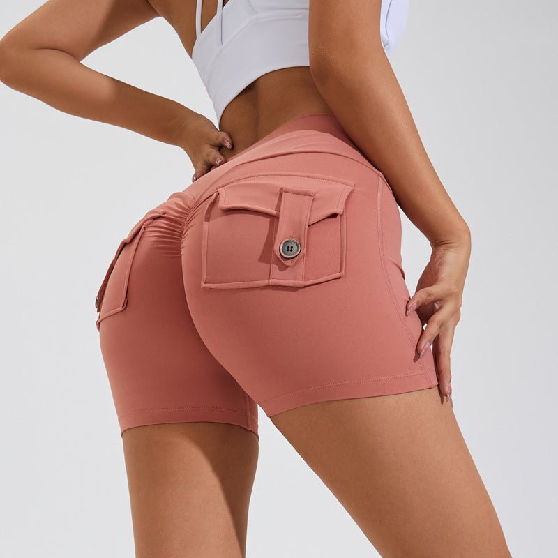 best High Waist Hip Lifting Shorts With Pockets Quick Dry Yoga Fitness Sports Pants Summer Women Clothes 4 shop online at M2K Trends for