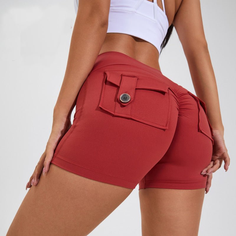 best High Waist Hip Lifting Shorts With Pockets Quick Dry Yoga Fitness Sports Pants Summer Women Clothes 4 shop online at M2K Trends for