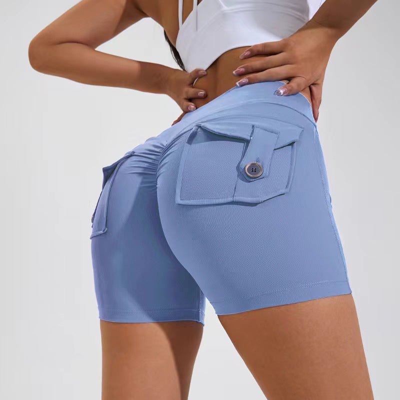 best High Waist Hip Lifting Shorts With Pockets Quick Dry Yoga Fitness Sports Pants Summer Women Clothes 4 shop online at M2K Trends for