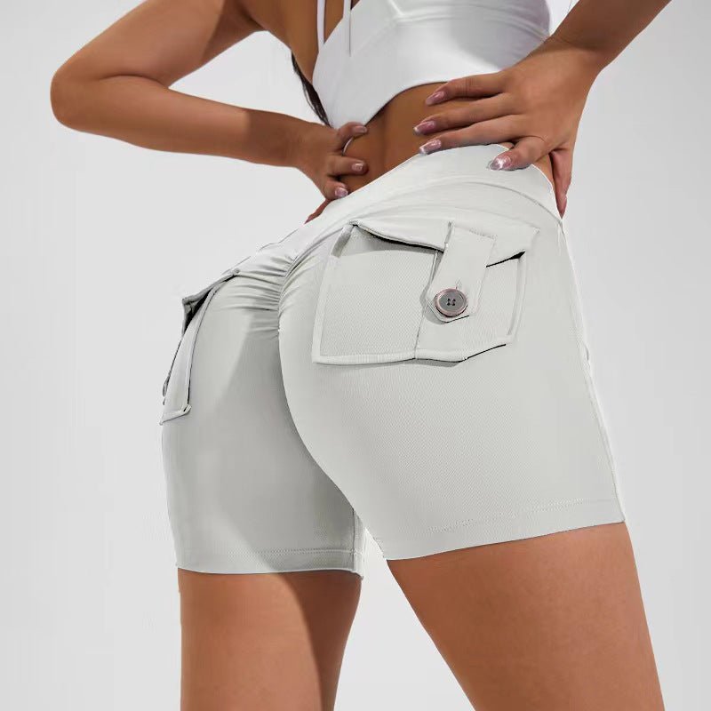 best High Waist Hip Lifting Shorts With Pockets Quick Dry Yoga Fitness Sports Pants Summer Women Clothes 4 shop online at M2K Trends for